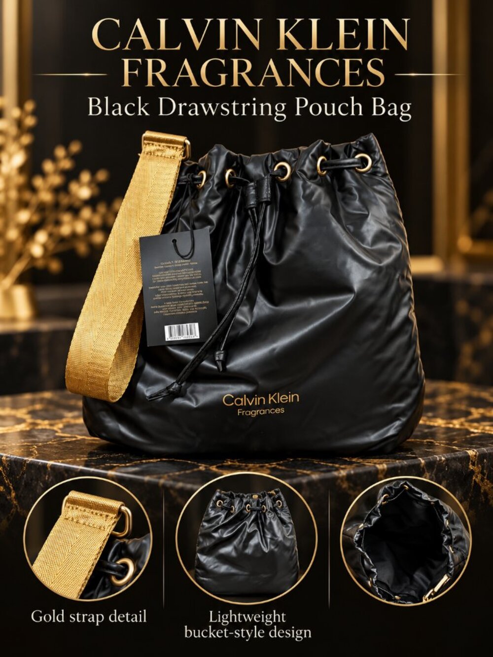 Calvin Klein Fragrances Black Drawstring Pouch Bag